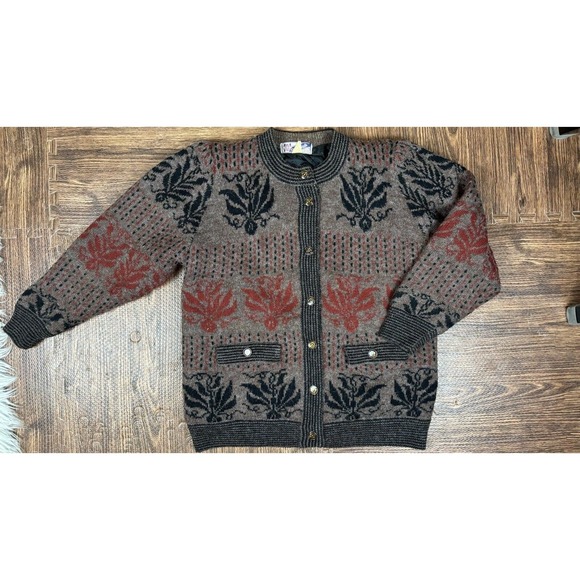 Vintage 80s Puffy Cozy Button Up Cardigan Sweater By Lung Kong Icelandic Style - Picture 2 of 9
